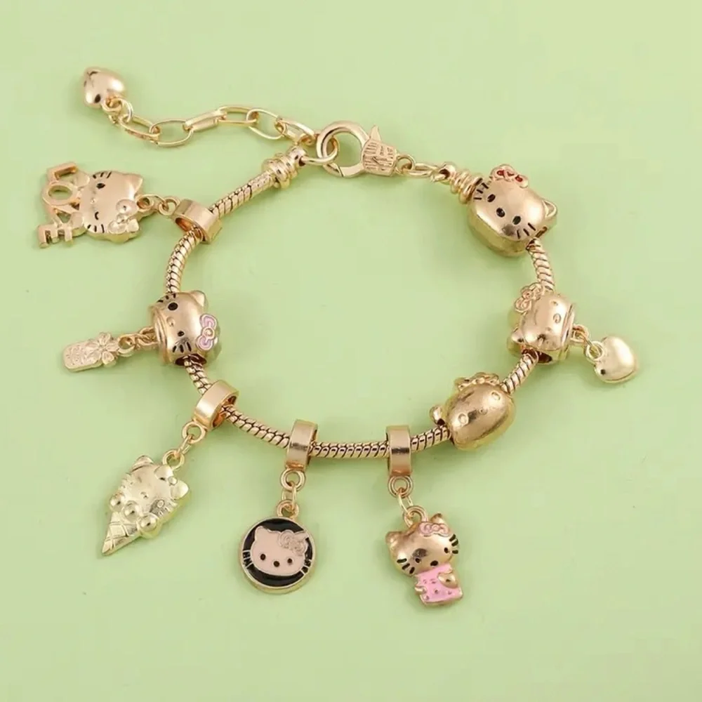 Sanrio Hello Kitty Charms Beaded Bracelet Japanese Anime Kitty Charm Bracelet